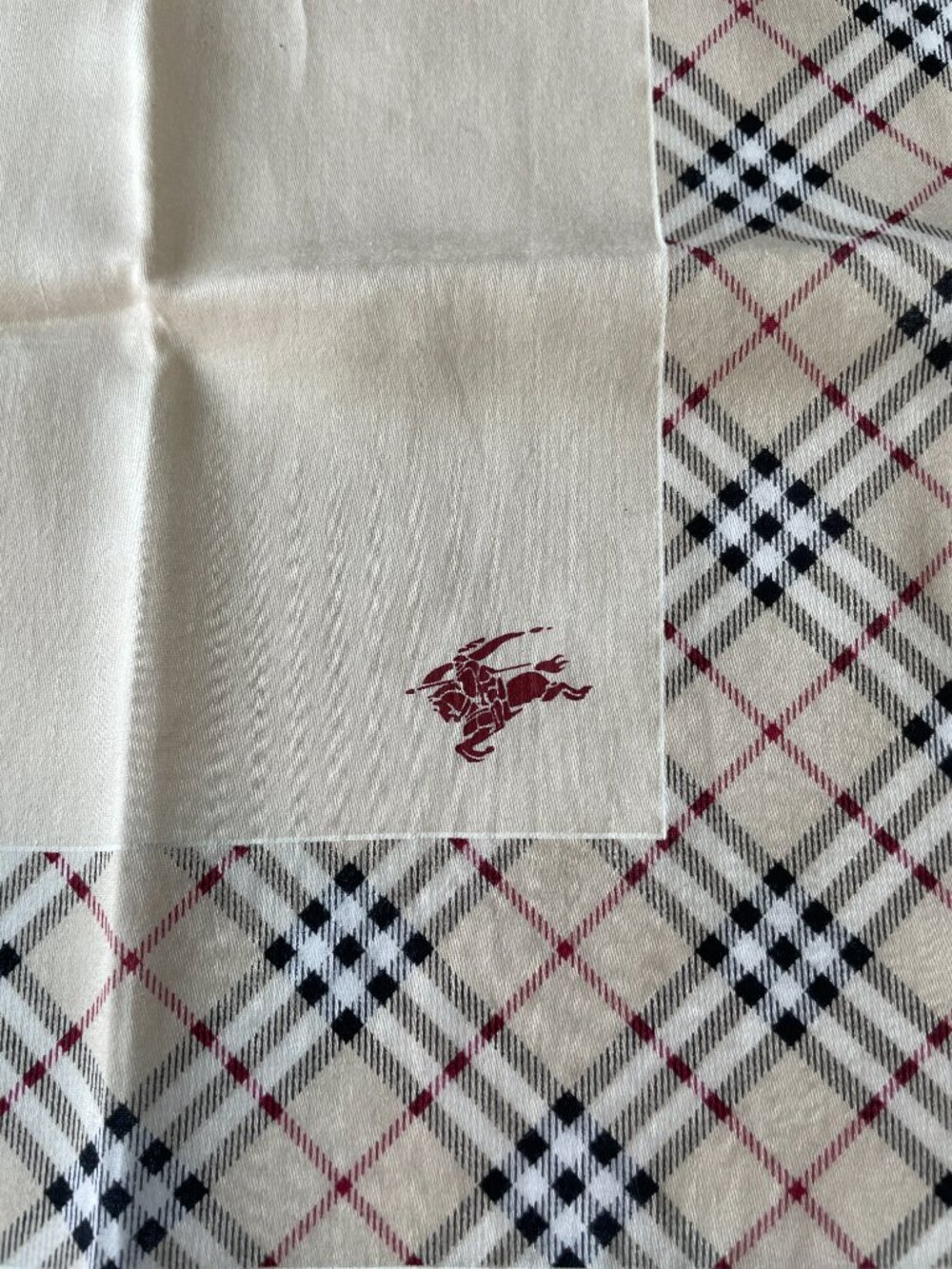 Vintage Burberry Scarf Nova Check Border Knight Logo Cotton 19.5” - Picture 3 of 8